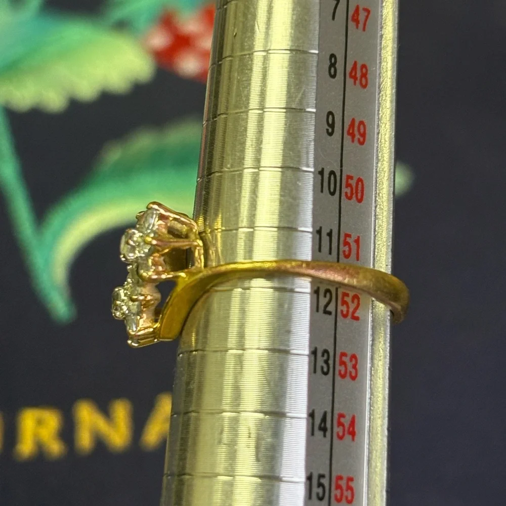 Avon Gold-Tone Double Floral Cluster Ring with Clear Stones size 6
